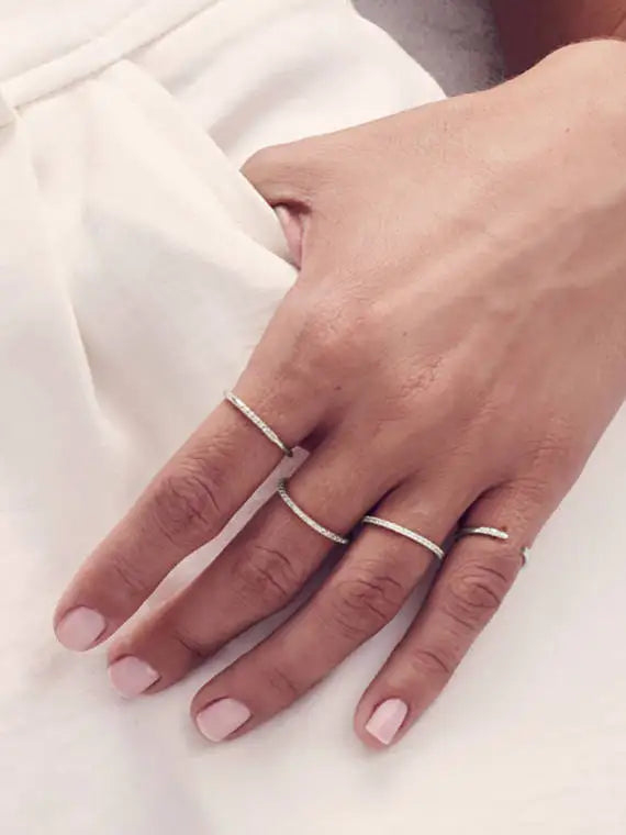 Bague en argent Sterling 925, ligne fine, micro pavé cz, éternité, 3 couleurs, pile, argent 925