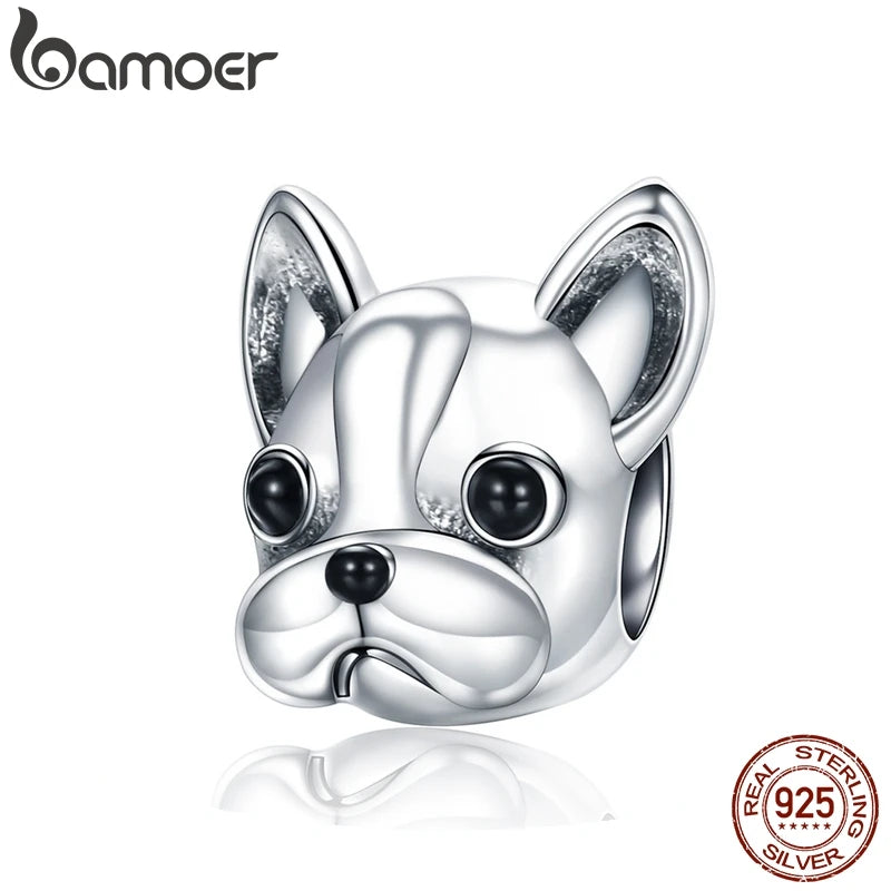 BAMOER 925 en argent Sterling partenaires fidèles bouledogue français perle chien Animal perle ajustement femmes bracelets porte-bonheur bijoux à bricoler soi-même SCC315