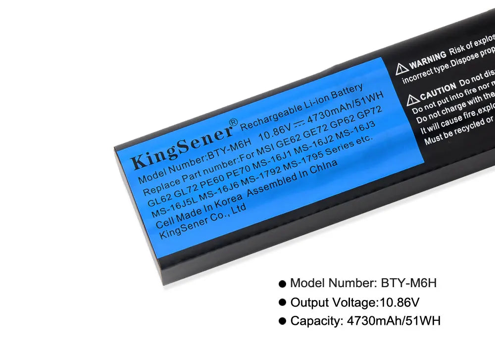 KingSener BTY-M6H batterie pour MSI