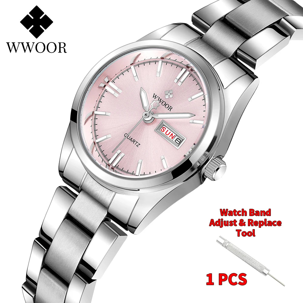WWOOR-Montre à Quartz en Acier Inoxydable pour Femme, Étanche,