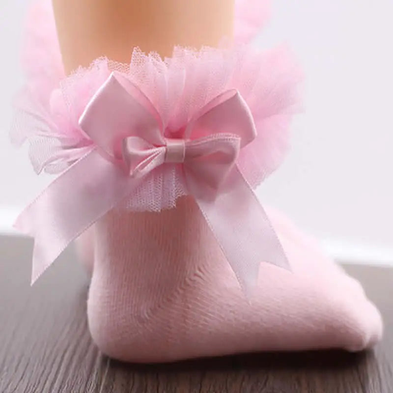 Chaussettes bébé fille avec nœud papillon dentelle à volants princesse chaussette en coton avec rubans Multi couleurs gris rouge noir rose blanc chaussettes princes