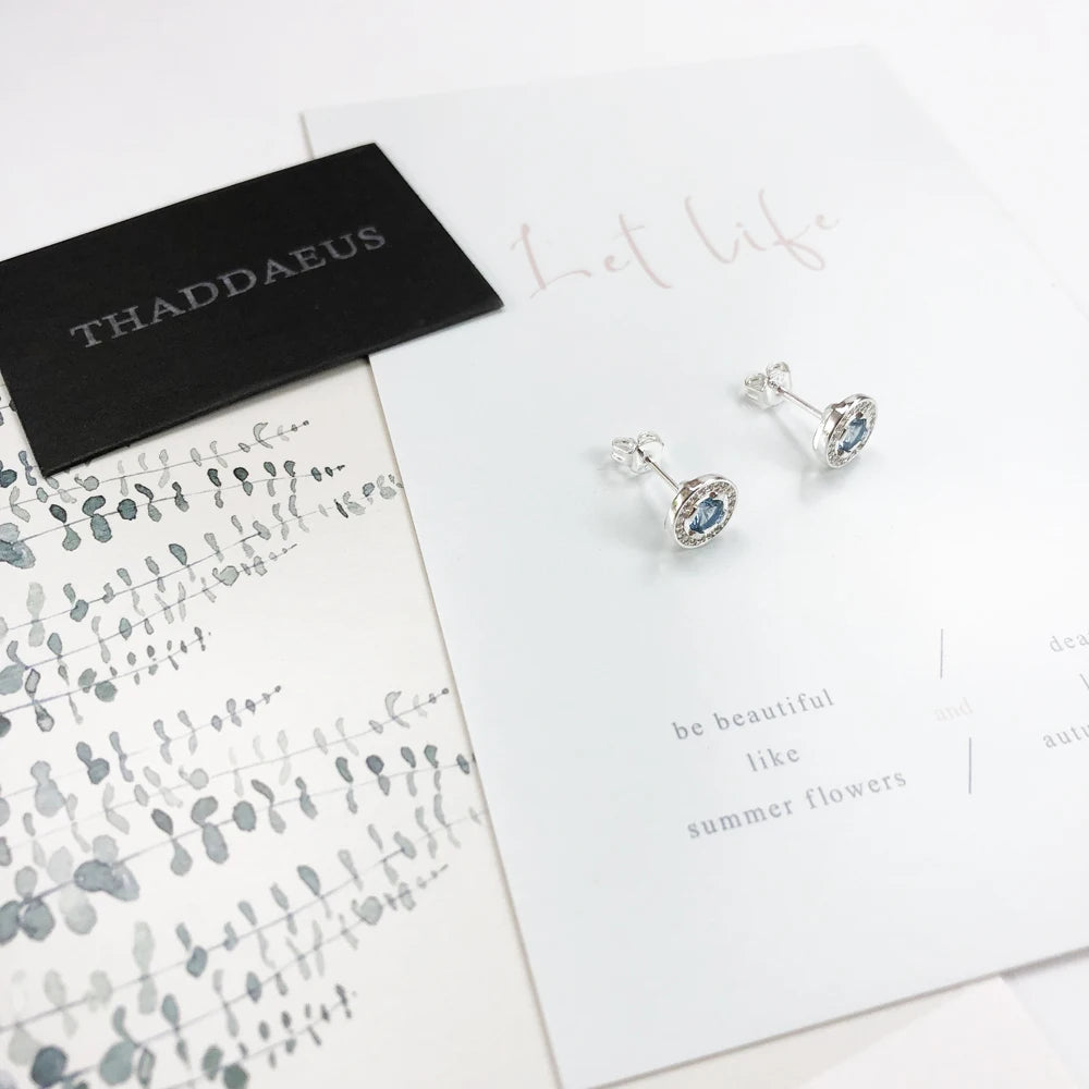 Boucles d'oreilles rondes bleues claires, bijoux fins de Style européen pour femmes, cadeau classique en cristal en argent Sterling 925
