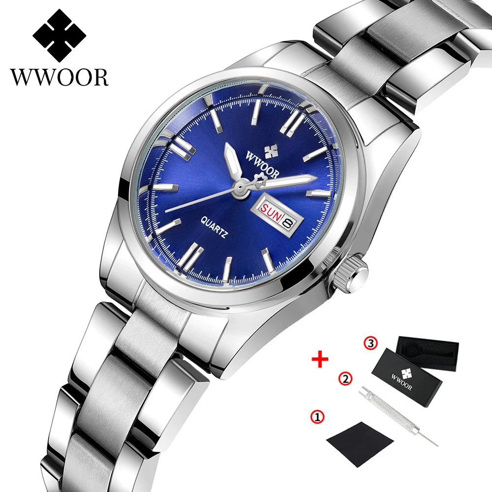 WWOOR-Montre à Quartz en Acier Inoxydable pour Femme, Étanche,
