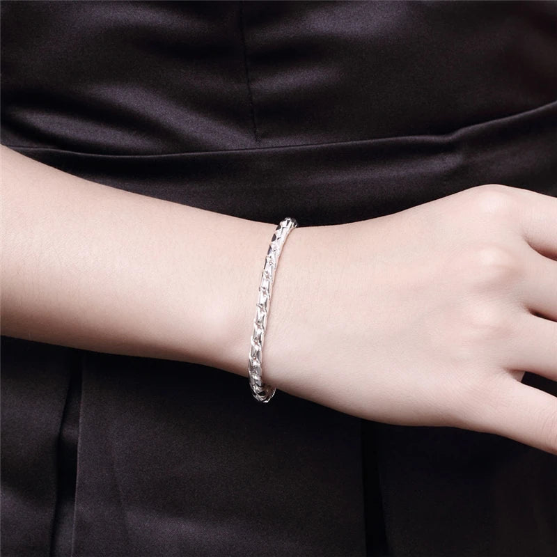 DOTEFFIL 925 argent Sterling 18K or Bracelets 4mm serpent chaîne vis convient charme européen 20 cm bricolage bijoux de mode femmes cadeau