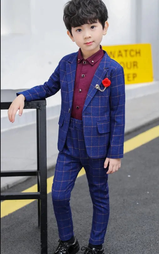 Robe d'uniforme scolaire pour garçons, olympiques d'anniversaire formels pour mariages, pantalons blazer, ensembles de vêtements pour enfants, fête de gentleman, 2 pièces, F64