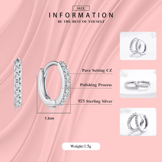 Petite boucle d'oreille créole en argent Sterling 925, 5 cristaux autrichien, éléments AAA ZC, boucles d'oreilles élégantes