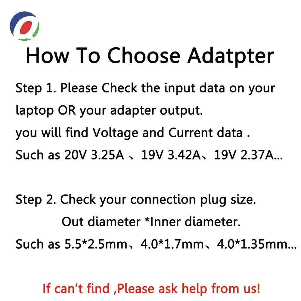 Adaptateur de chargeur pour ordinateur portable, 19.5V, 3,33 a, 65W