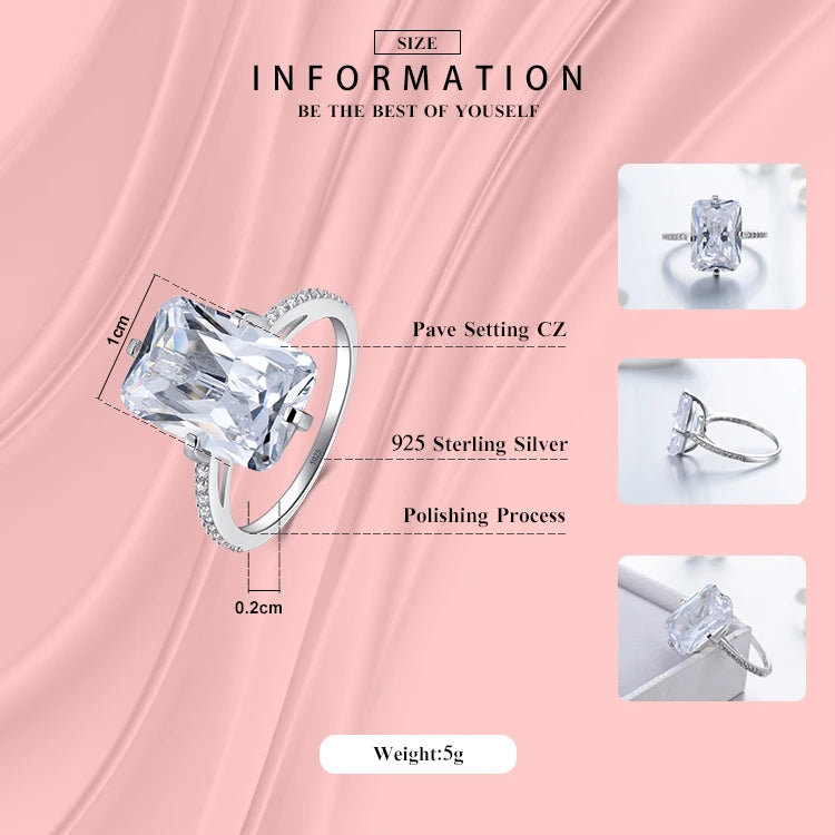 Modian-Bagues rectangulaires en argent regardé 100% pour femmes, matiques transparentes 5A, bijoux de fiançailles de luxe pour travailleurs, matiques à la mode, 925