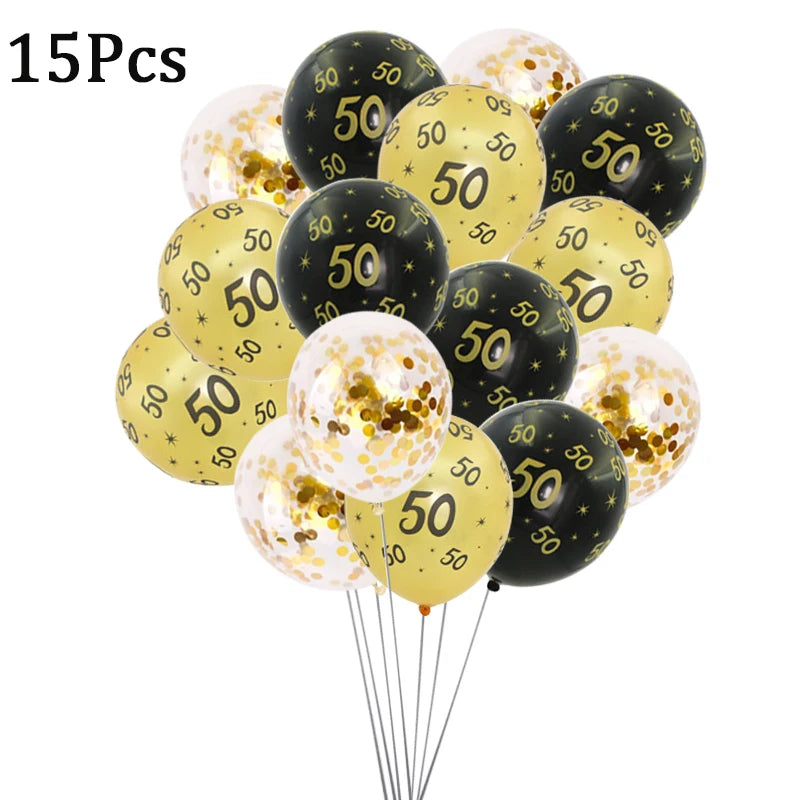 Pailles en papier à rayures dorées, 1 sac, numéro 30e 40e 50e 60e, lunettes à ceinture, pailles à boissons joyeux anniversaire pour adultes, décoration de fête en ballon