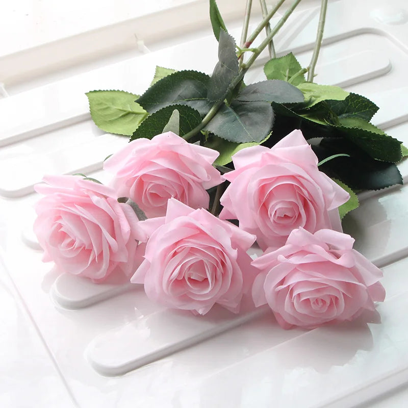 7 pièces vraie touche Rose branche tige Latex Rose main sensation feutre Simulation décorative artificielle Silicone Rose fleurs maison mariage