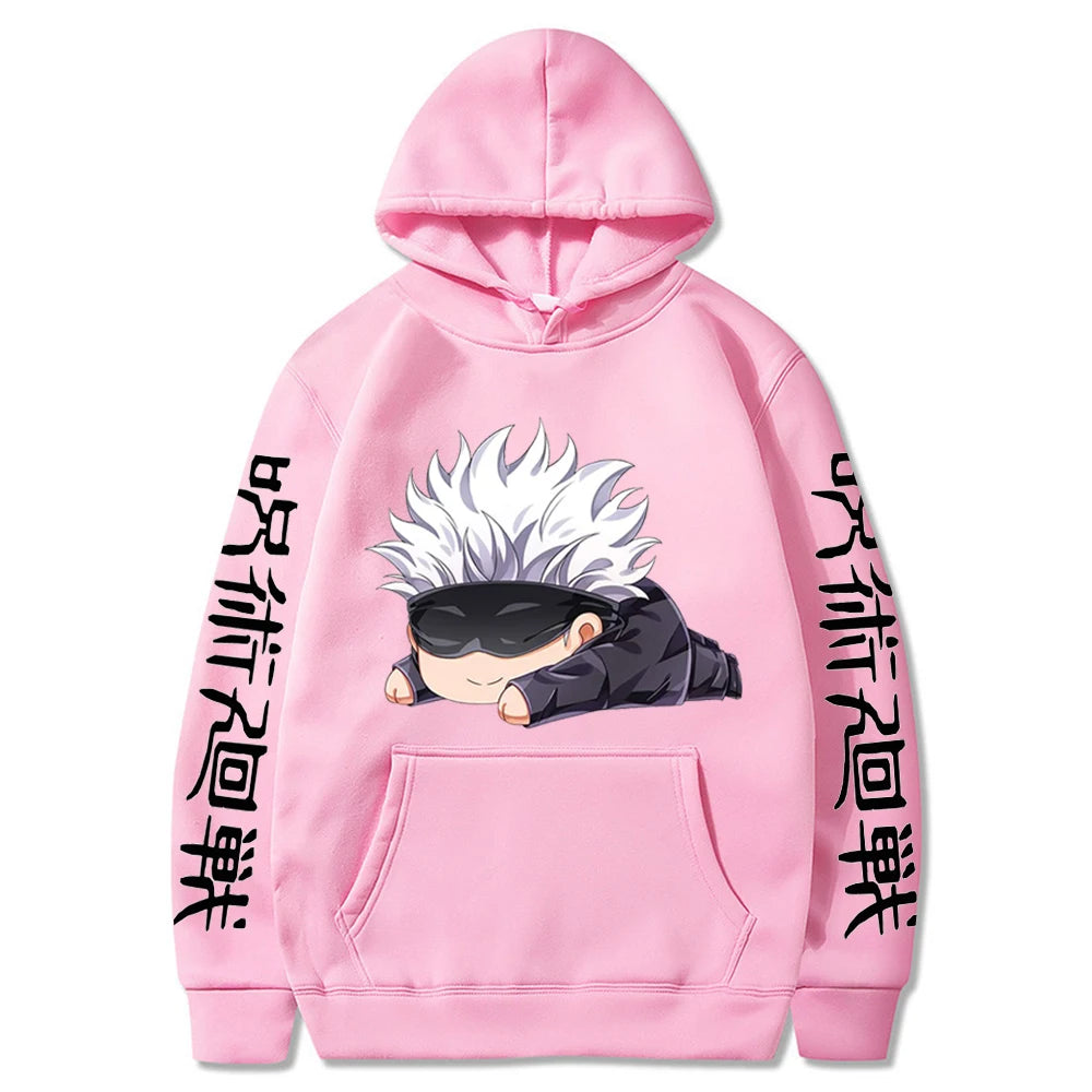 Gojo Satoru Kawaii graphique Anime sweats à capuche unisexe hiver chaud surdimensionné vêtements de sport hommes décontracté sweat-shirt ample