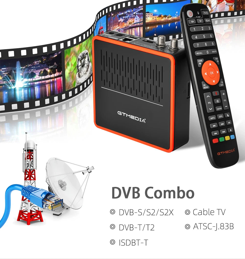 4K Ultra HD TV Box GTMEDIA GTCOMBO Android 9.0 + DVB-S2X/T2/C/ATSC-C(J.83B)/ISDBT Decoder Satellite Receiver Tuner Receiver H.265