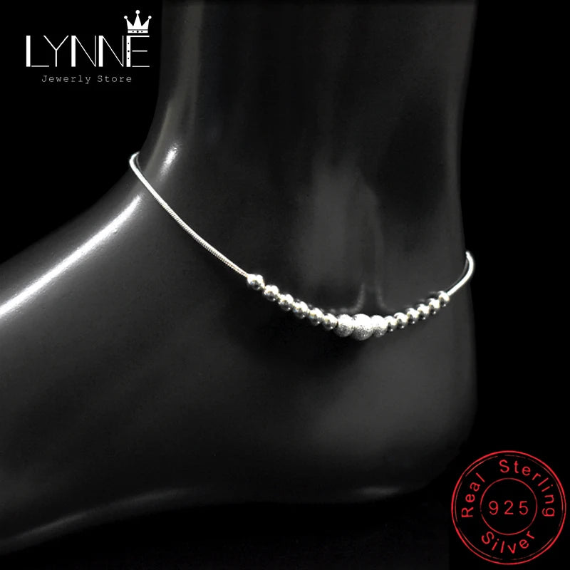 Bracelet de cheville boule ronde perlée pour femme, argent regardé JO925, perles conviviale rées, bracelets de cheville à breloques, cadeau de bijoux, nouvelle mode