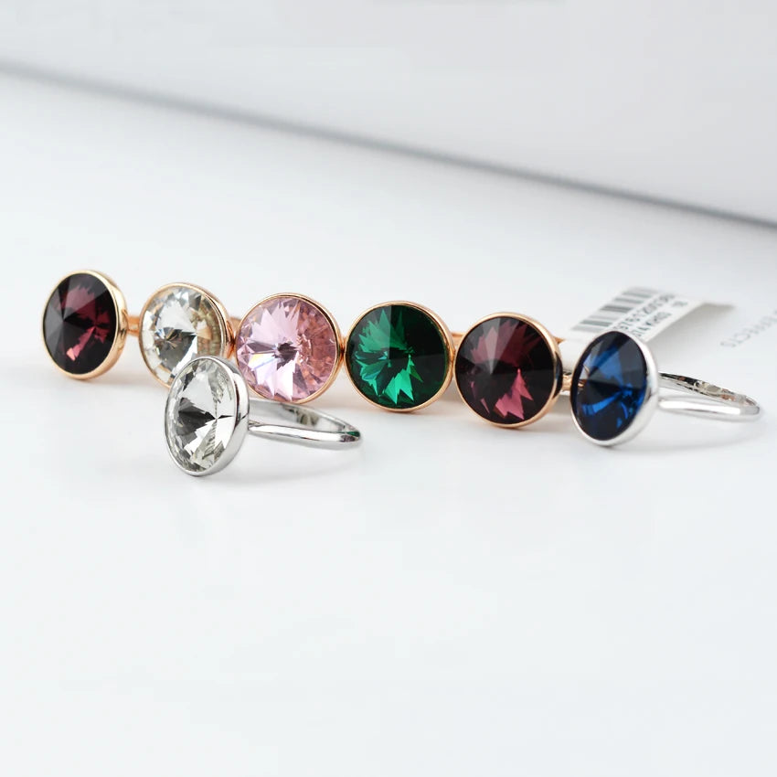 Bagues couleur argent cristaux originaux d'autriche rondes RIVOLI pierre anneaux pour femmes correspondant bijoux de fiançailles de mariage