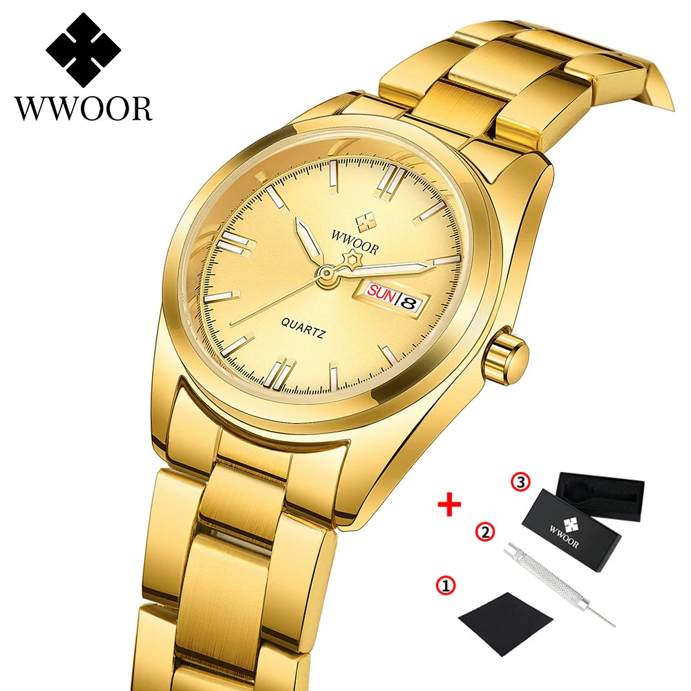 WWOOR-Montre à Quartz en Acier Inoxydable pour Femme, Étanche,