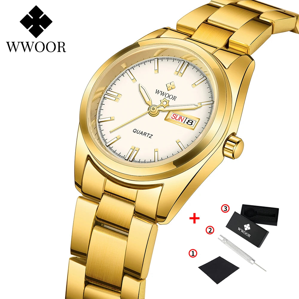 WWOOR-Montre à Quartz en Acier Inoxydable pour Femme, Étanche,