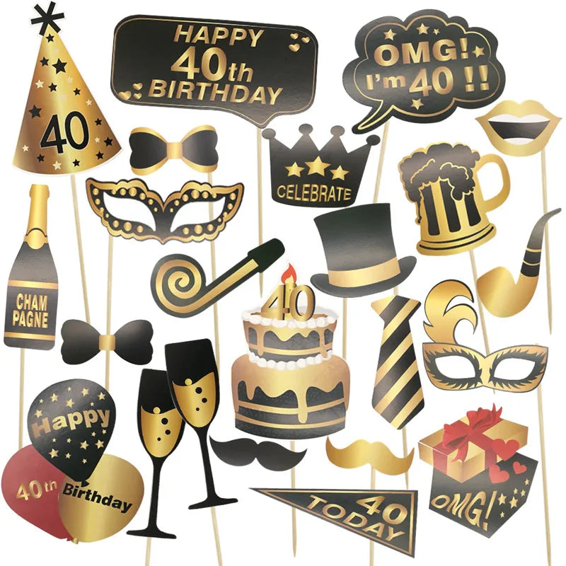 Pailles en papier à rayures dorées, 1 sac, numéro 30e 40e 50e 60e, lunettes à ceinture, pailles à boissons joyeux anniversaire pour adultes, décoration de fête en ballon