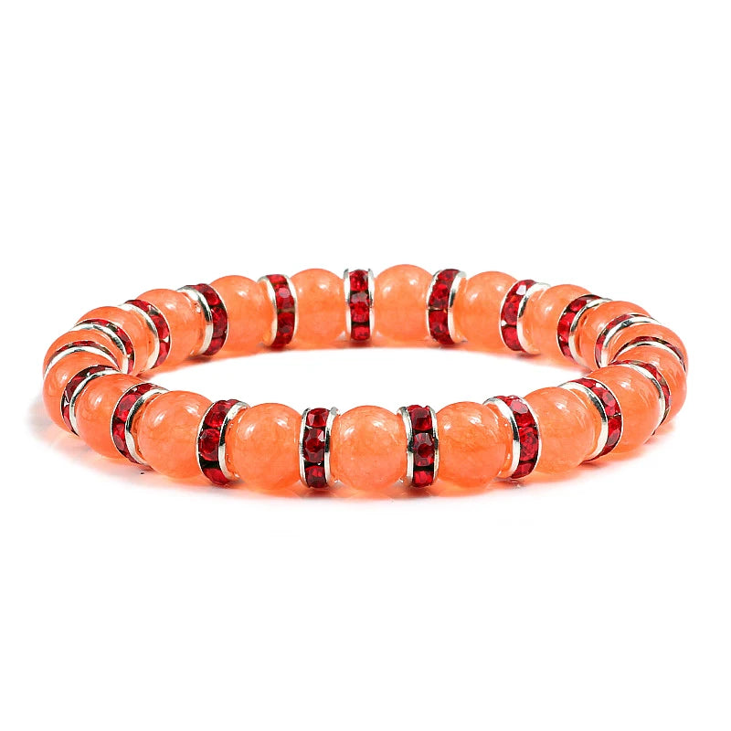 Bracelet de prière en pierre naturelle, Orange vif, corde en strass élastique, pour hommes et femmes, bijoux de Yoga faits à la main,