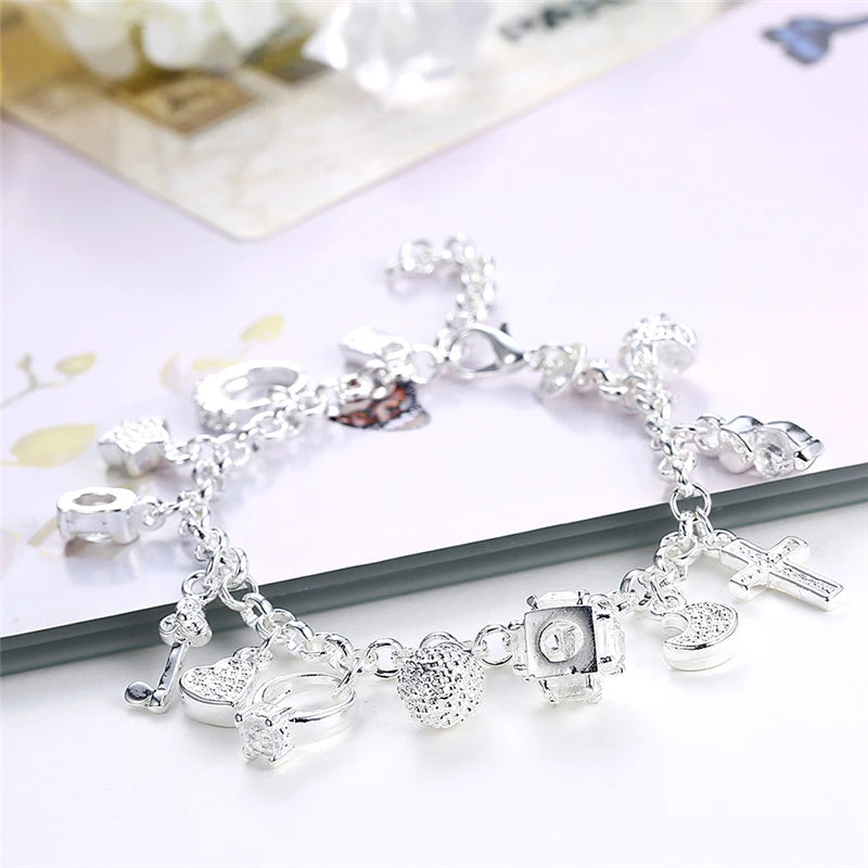 DOTEFFIL 925 en argent Sterling lune coeur serrure croix Bracelet pour hommes femme charme fête de mariage bijoux de mode