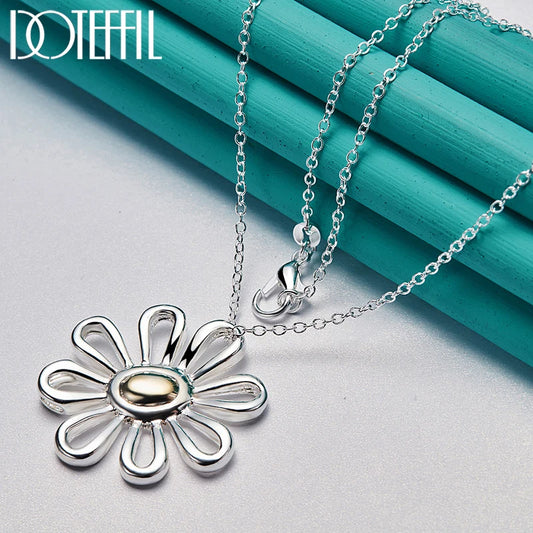 DOTEFFIL 925 en argent Sterling 18 pouces chaîne fleur pendentif collier pour les femmes de mariage fiançailles mode charme bijoux