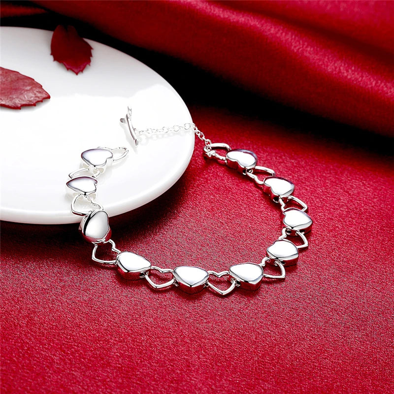 DOTEFFIL 925 en argent Sterling solide creux plein coeur Bracelet pour femme charme mariage fiançailles fête bijoux de mode