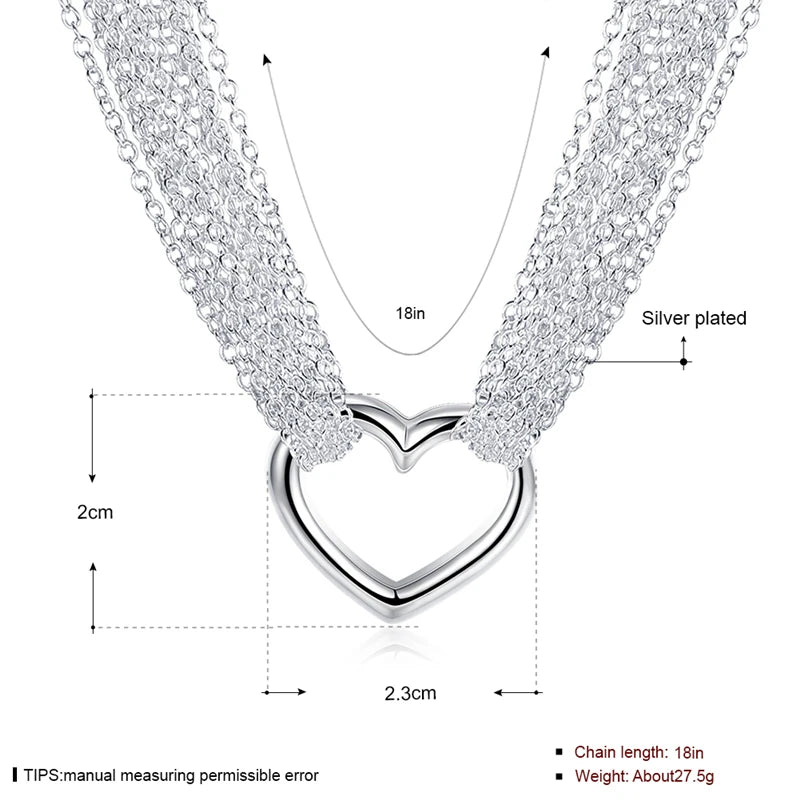 DOTEFFIL 925 en argent Sterling multi-ligne chaîne coeur collier Bracelet réseau anneau pour les femmes de mariage fiançailles fête bijoux