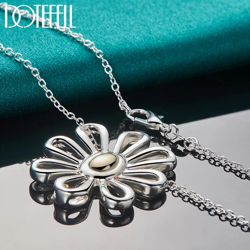 DOTEFFIL 925 en argent Sterling 18 pouces chaîne fleur pendentif collier pour les femmes de mariage fiançailles mode charme bijoux