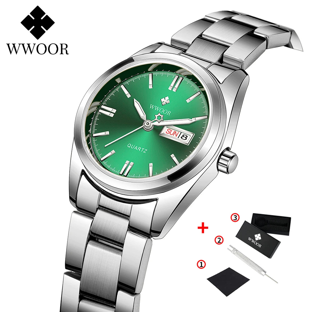 WWOOR-Montre à Quartz en Acier Inoxydable pour Femme, Étanche,