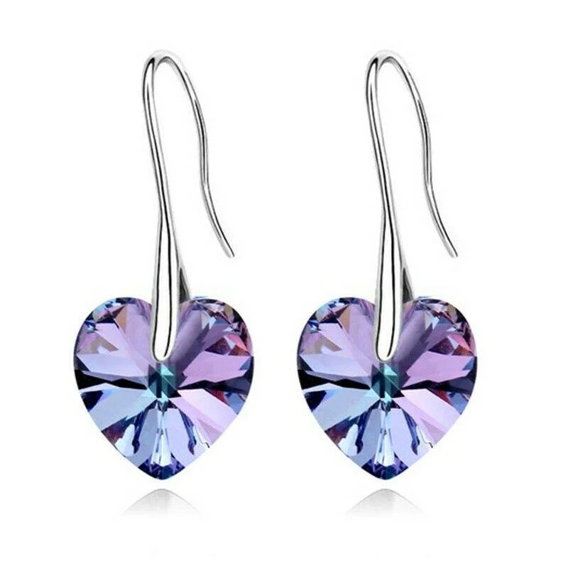 Ensemble de bijoux pendentif coeur pour femme, collier, boucles d'oreilles, argent, violet, Zcomprend