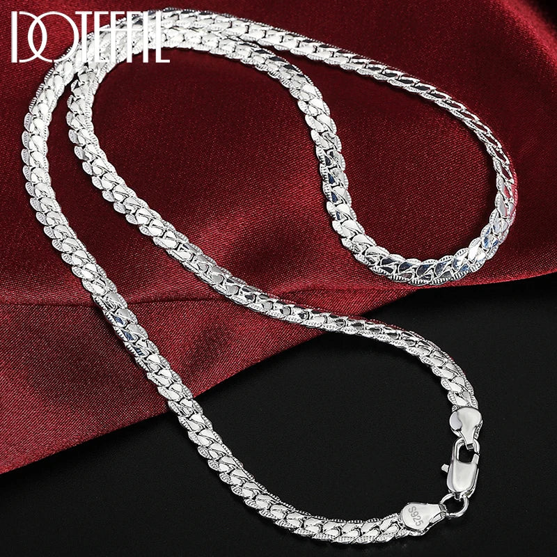 DOTEFFIL 925 argent Sterling 8/16/18/20/22/24 pouces 6mm chaîne latérale collier Bracelet pour femme hommes mode charme bijoux de mariage