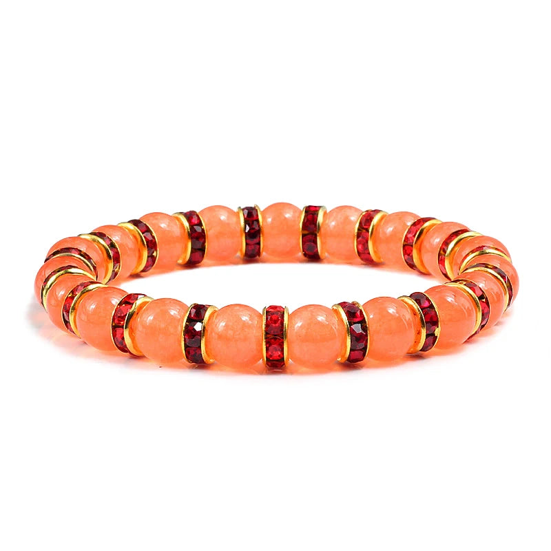 Bracelet de prière en pierre naturelle, Orange vif, corde en strass élastique, pour hommes et femmes, bijoux de Yoga faits à la main,