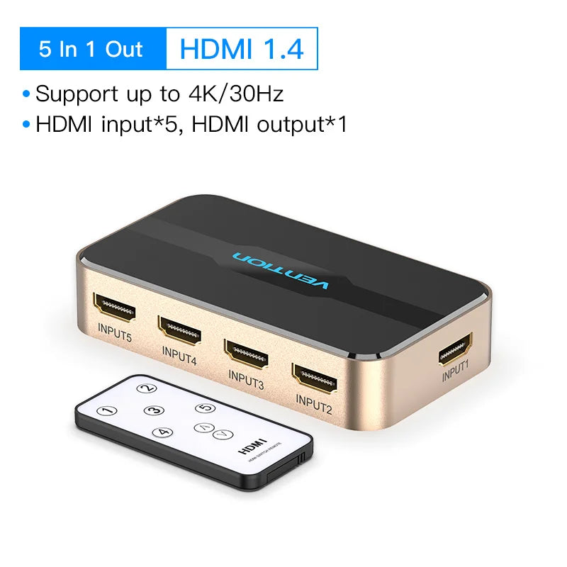 Vention HDMI Splitter 5 en 1 sortie 4K/30Hz HDMI 5x1 3x1