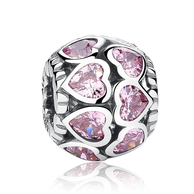 WOSTU 100% 925 argent Sterling rose Zircon cristal perles creux sculpté breloque pour la fabrication de bijoux ajustement Original Bracelet pendentif