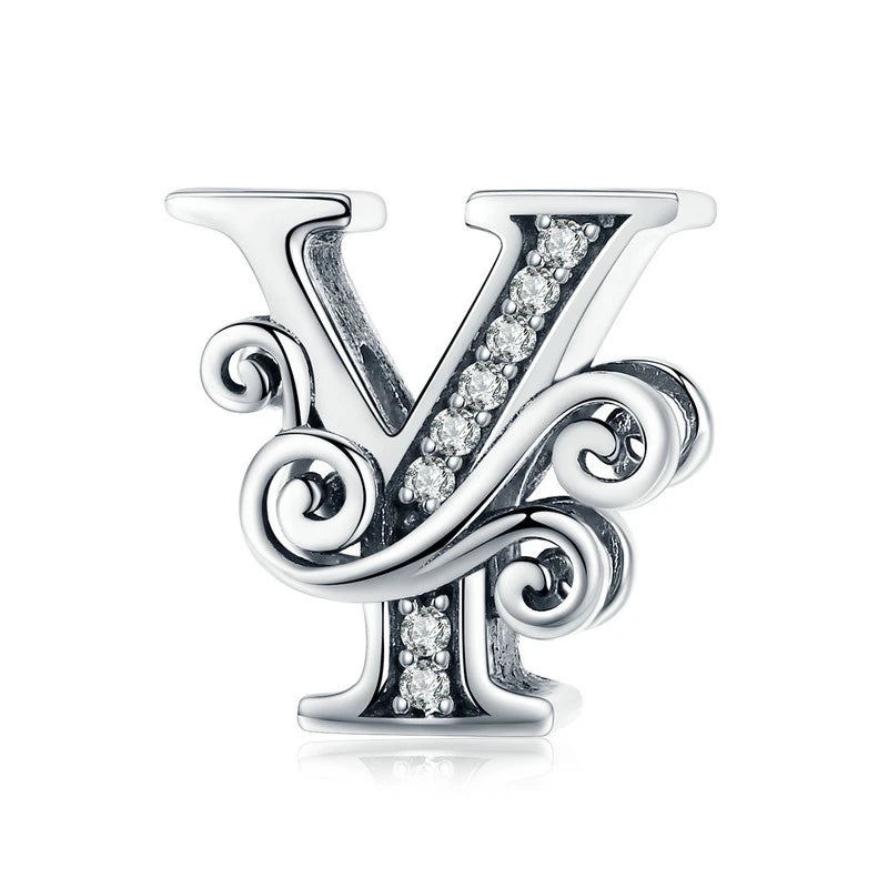 BAMOER classique 925 en argent Sterling lettre Vintage A à Z 26 lettre breloques ajouré CZ Alphabet perles ajustement bracelet à breloques BSC030