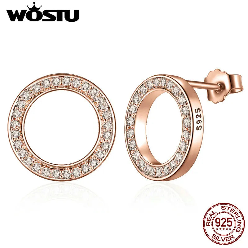 WOSTU mode chaude 100% 925 argent Sterling chanceux pour toujours boucles d'oreilles circulaires pour les femmes authentique Original bijoux cadeau