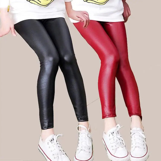 Faux cuir PU adolescents enfants enfants filles Leggings mince maigre mince Legging pour printemps automne