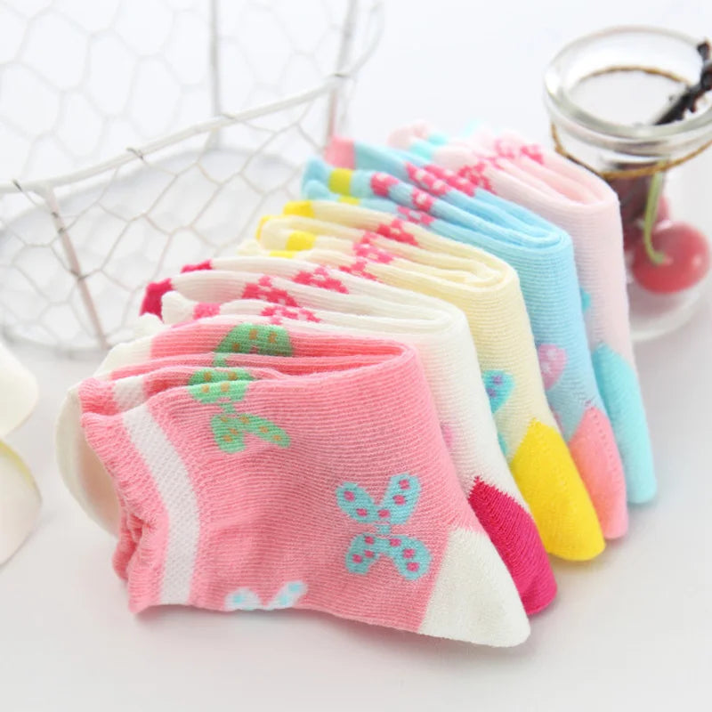 5 paires/lot printemps automne haute qualité filles chaussettes coton papillon couleur bonbon chaussettes pour filles 3- 12 ans enfants chaussettes