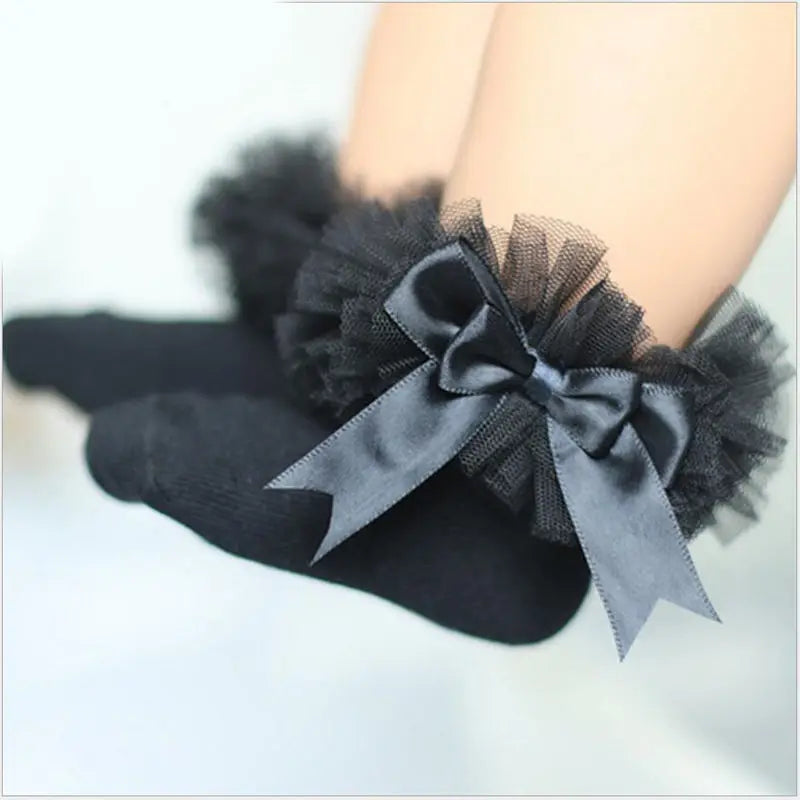 Chaussettes bébé fille avec nœud papillon dentelle à volants princesse chaussette en coton avec rubans Multi couleurs gris rouge noir rose blanc chaussettes princes
