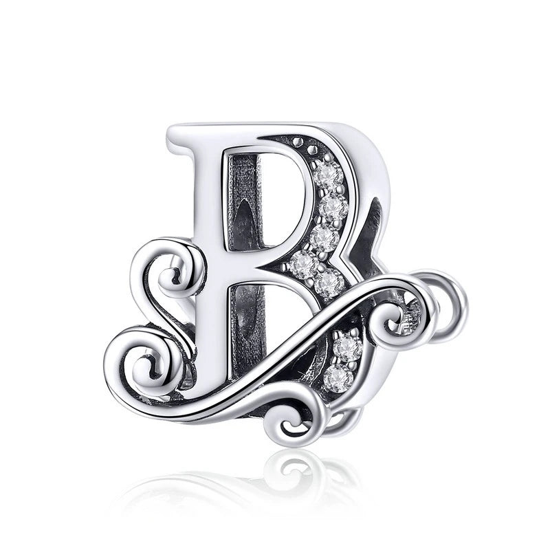 BAMOER classique 925 en argent Sterling lettre Vintage A à Z 26 lettre breloques ajouré CZ Alphabet perles ajustement bracelet à breloques BSC030
