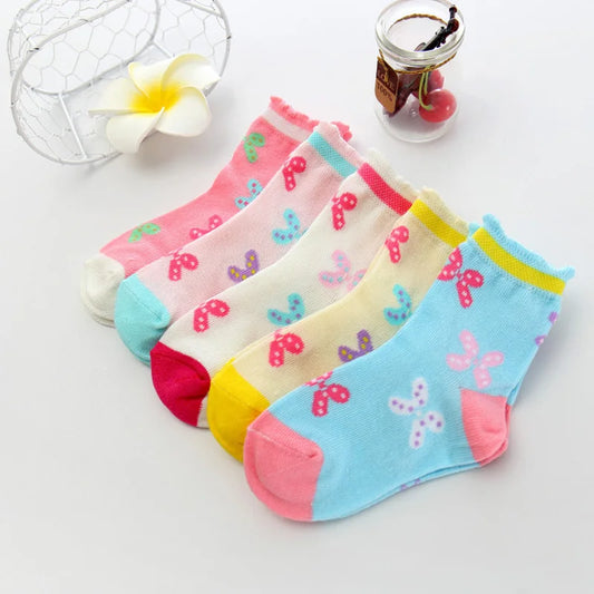 5 paires/lot printemps automne haute qualité filles chaussettes coton papillon couleur bonbon chaussettes pour filles 3- 12 ans enfants chaussettes