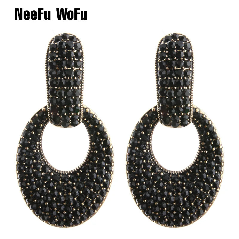 NeeFu WoFu goutte strass boucles d'oreilles cristal grande boucle d'oreille balancent ovale en alliage de Zinc grande longue Brinco oreille Oorbellen bijoux de mode