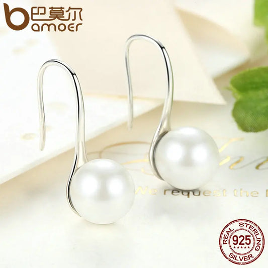 BAMOER 925 en argent Sterling élégant rond pur amour perle boucles d'oreilles pour femmes bijoux Brincos blanc, noir violet rose SCE037