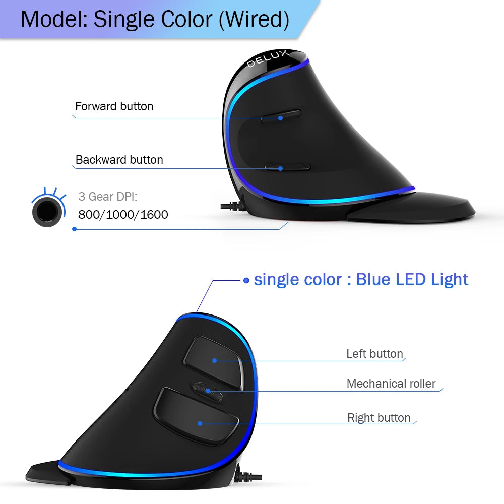 Delux M618 PLUS ergonomie souris de jeu verticale 6 boutons