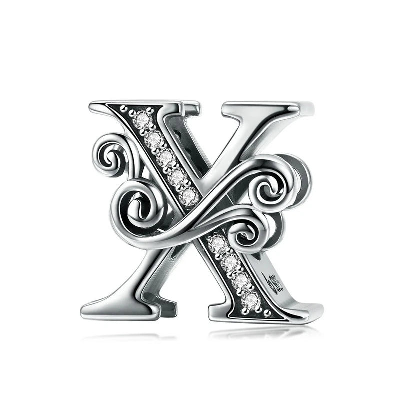 BAMOER classique 925 en argent Sterling lettre Vintage A à Z 26 lettre breloques ajouré CZ Alphabet perles ajustement bracelet à breloques BSC030
