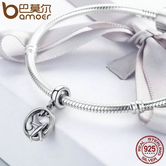 BAMOER authentique 925 en argent Sterling voyage carte de rêve et avion perles breloque ajustement bracelets porte-bonheur mode bijoux à bricoler soi-même S925 SCC242