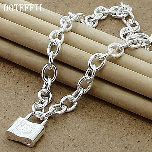 DOTEFFIL – colliers avec pendentif à serrure carrée en argent Sterling 925, chaîne de 18 pouces pour femmes amoureux, bijoux de fête de mariage