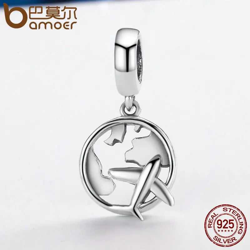 BAMOER authentique 925 en argent Sterling voyage carte de rêve et avion perles breloque ajustement bracelets porte-bonheur mode bijoux à bricoler soi-même S925 SCC242