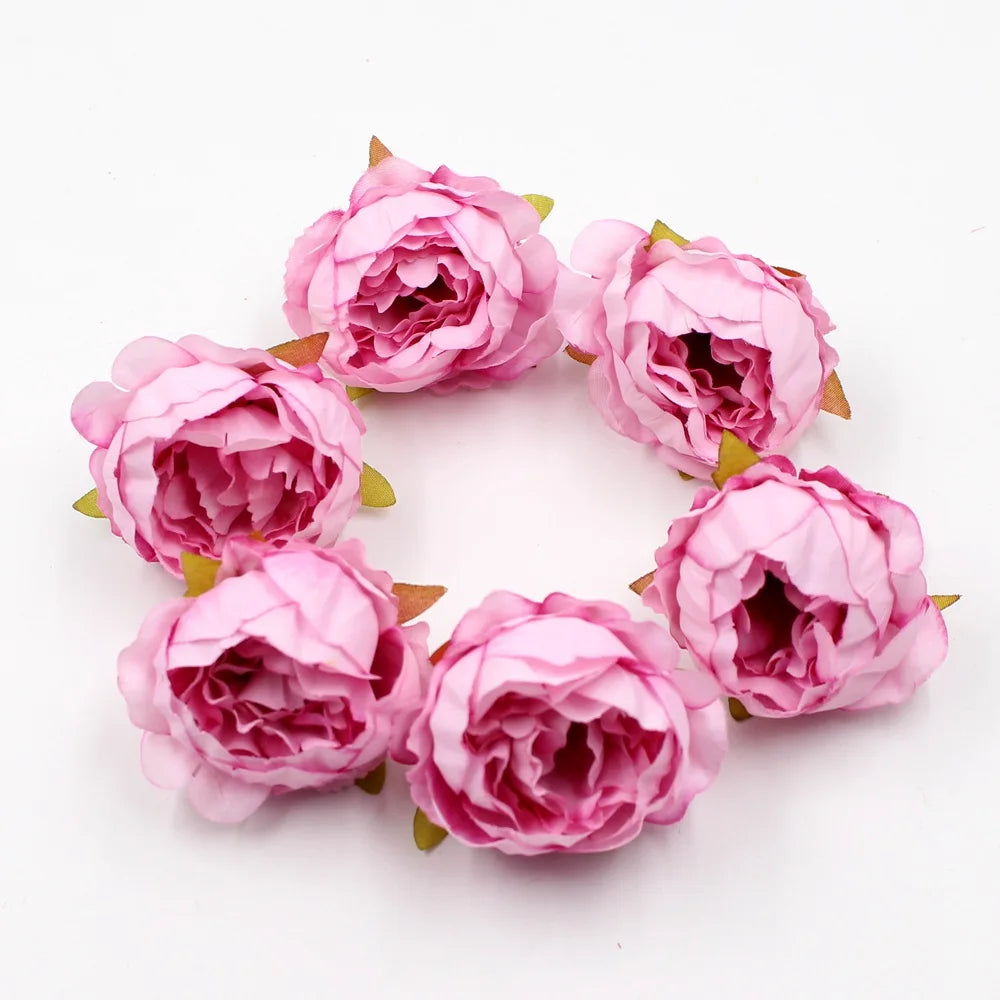 Têtes de pivoine artificielles en soie, 5 pièces, 5cm, fleurs artificielles, décoration de mariage, maison, couronne, Scrapbook, boîte-cadeau, fleur, artisanat fait à la main