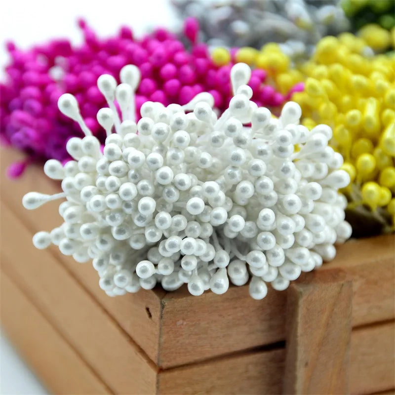 300 pièces fleur artificielle Double têtes étamine nacré artisanat cartes gâteaux décor Scrapbooking Floral pour la maison décor de fête de mariage