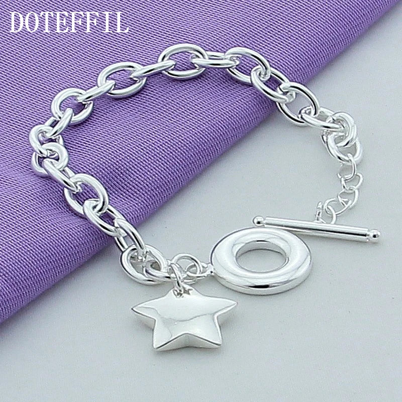 DOTEFFIL 925 en argent Sterling étoile à boucle bracelets porte-bonheur chaîne pour les femmes mode mariage fiançailles bijoux fins
